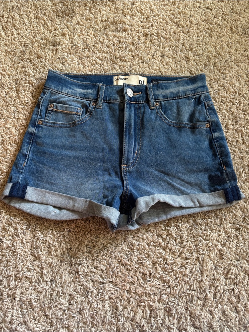 Garage Dark Wash Rolled Cuff Denim Shorts - Blue